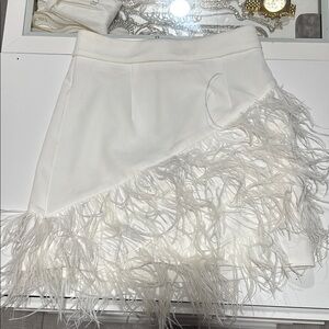 Fashion Nova White Feathered Mini Skirt